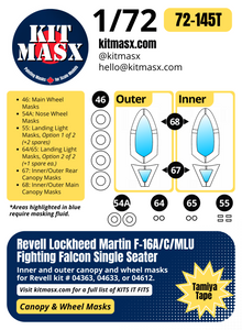 Revell Lockheed Martin F-16A/C/MLU Fighting Falcon Single Seater 1/72 Canopy & Wheel Paint Masks, Kit # 04363