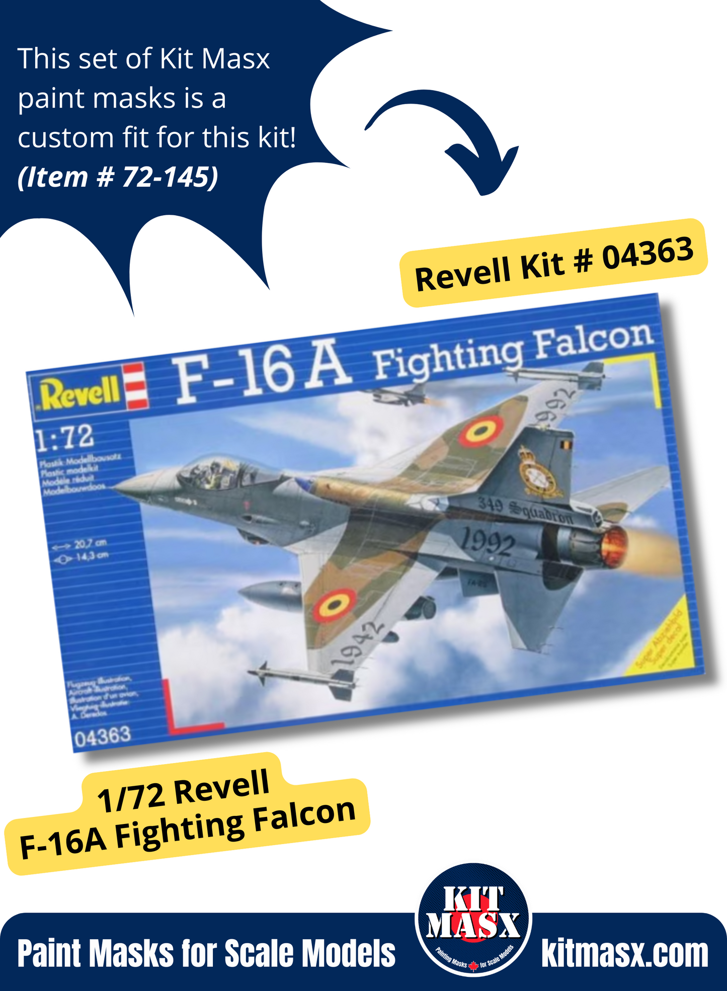 Revell Lockheed Martin F-16A/C/MLU Fighting Falcon Single Seater 1/72 Canopy & Wheel Paint Masks, Kit # 04363