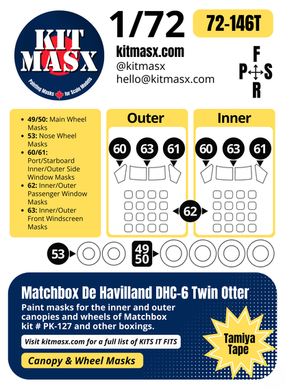 Matchbox De Havilland DHC-6 Twin Otter 1/72 Canopy & Wheel Paint Masks, Kit # PK-127