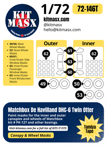 Matchbox De Havilland DHC-6 Twin Otter 1/72 Canopy & Wheel Paint Masks, Kit # PK-127