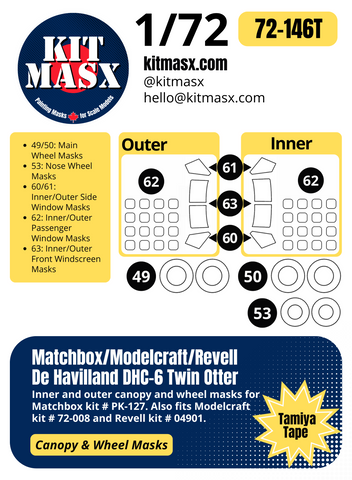 Matchbox De Havilland DHC-6 Twin Otter 1/72 Canopy & Wheel Paint Masks, Kit # PK-127