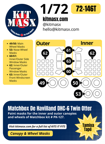 Matchbox De Havilland DHC-6 Twin Otter 1/72 Canopy & Wheel Paint Masks, Kit # PK-127