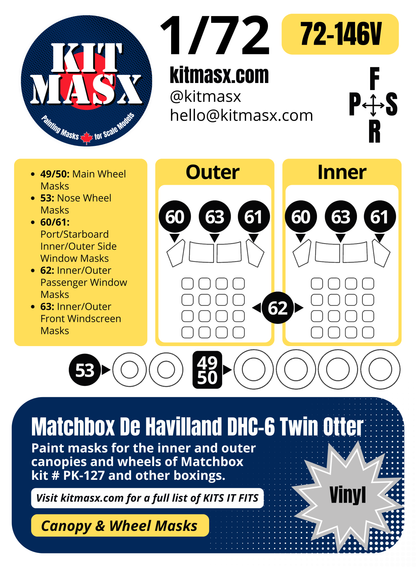 Matchbox De Havilland DHC-6 Twin Otter 1/72 Canopy & Wheel Paint Masks, Kit # PK-127