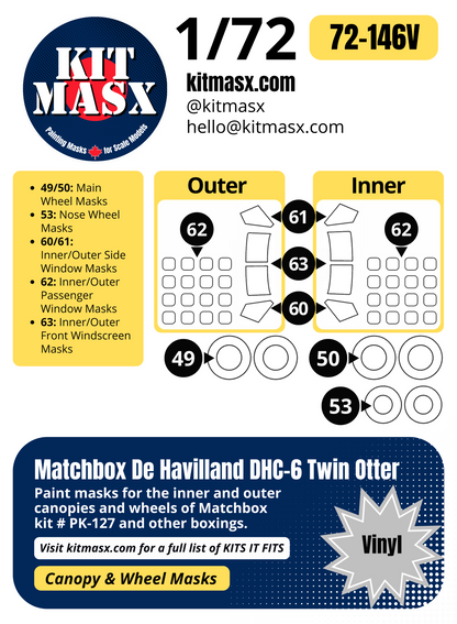 Matchbox De Havilland DHC-6 Twin Otter 1/72 Canopy & Wheel Paint Masks, Kit # PK-127