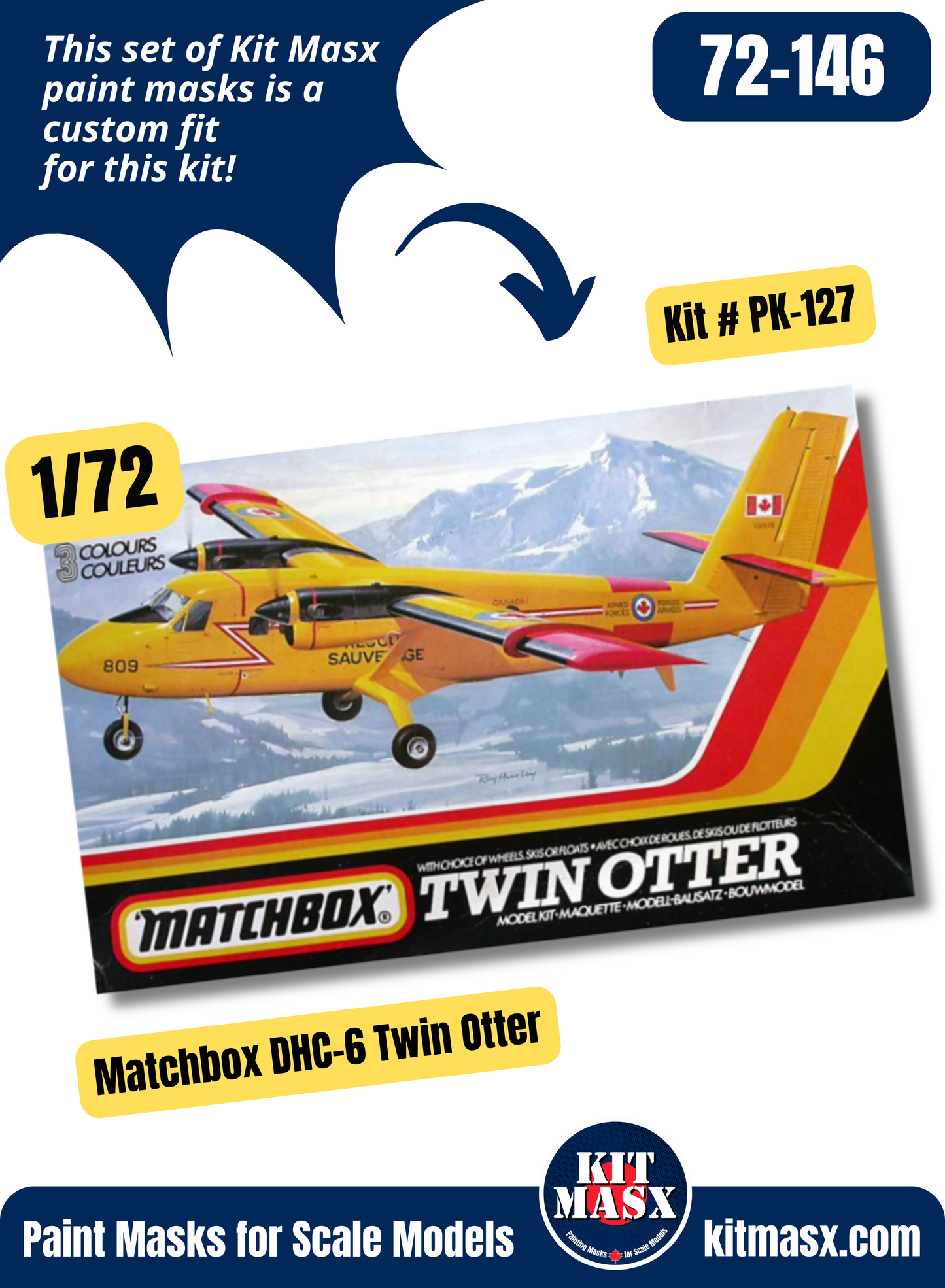 Matchbox De Havilland DHC-6 Twin Otter 1/72 Canopy & Wheel Paint Masks, Kit # PK-127