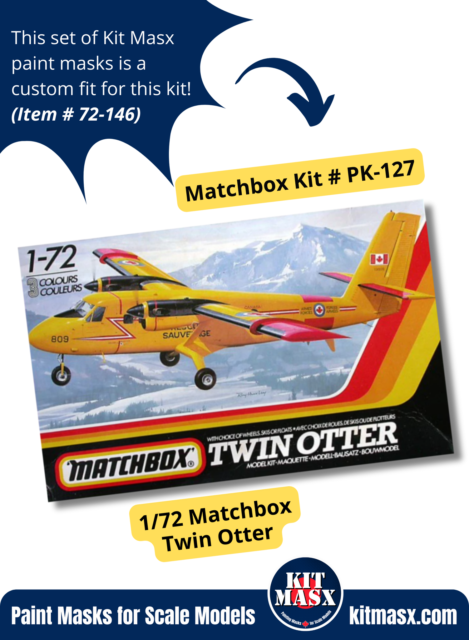 Matchbox/Modelcraft/Revell De Havilland DHC-6 Twin Otter 1/72 Canopy & Wheel Paint Masks