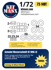 Azmodel Messerschmitt Bf 109G-12 1/72 Canopy & Wheel Paint Masks, Kit AZ7610