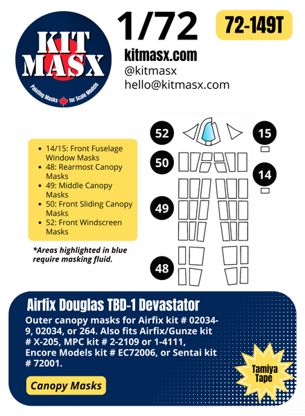 Airfix Douglas TBD-1 Devastator 1/72 Canopy Paint Masks