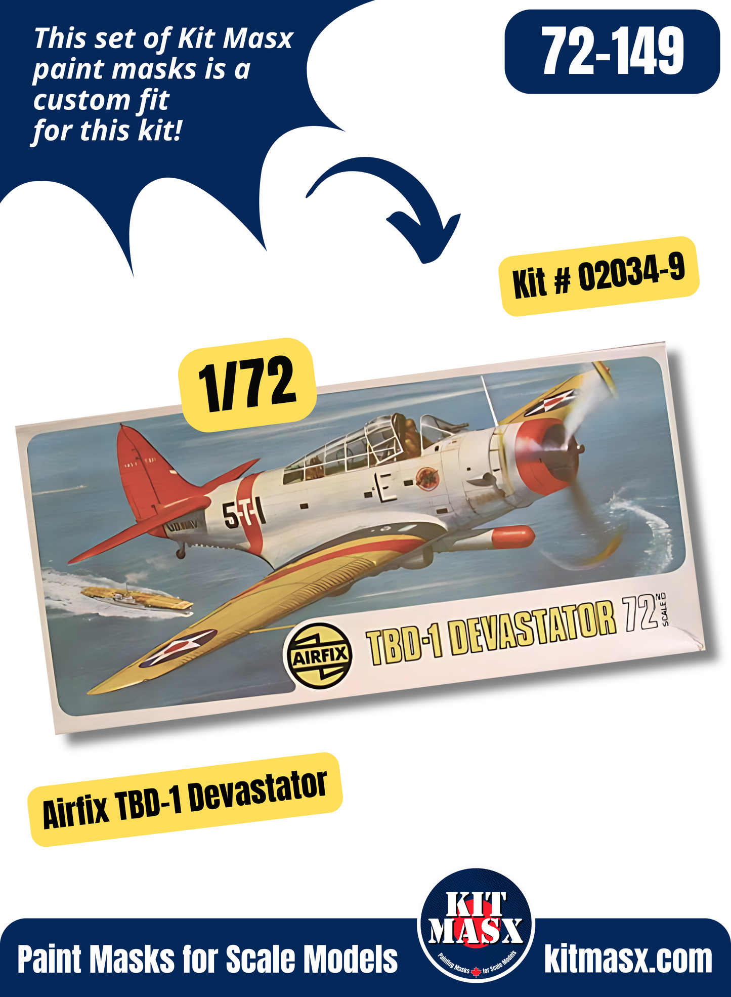 Airfix Douglas TBD-1 Devastator 1/72 Canopy Paint Masks, Kit # 02034-9
