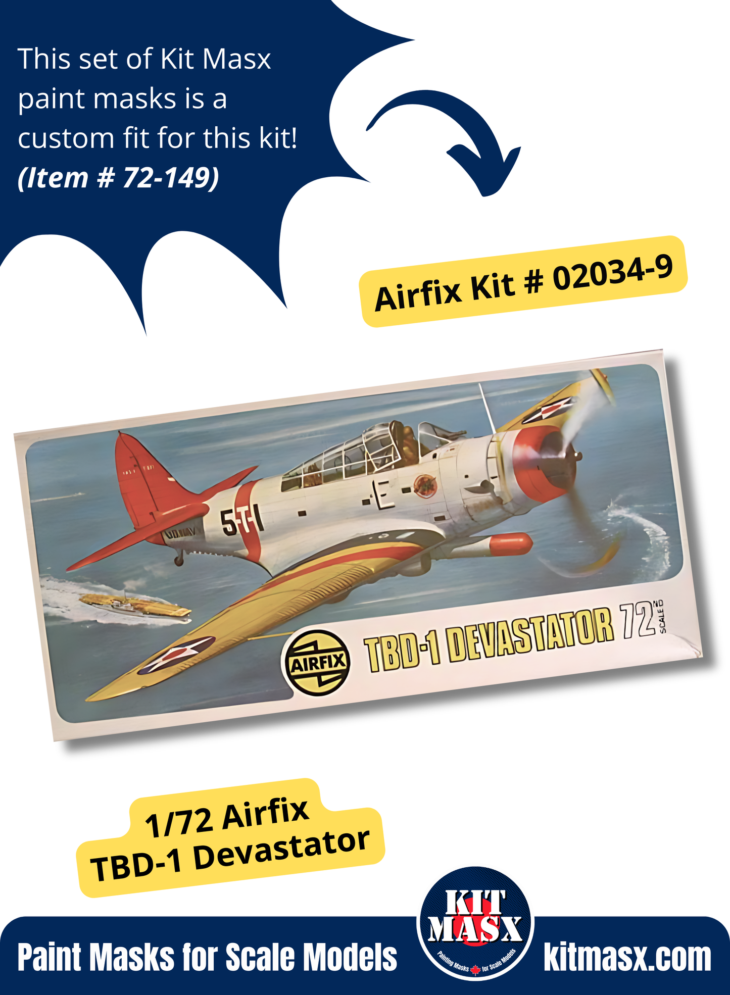 Airfix Douglas TBD-1 Devastator 1/72 Canopy Paint Masks, Kit # 02034-9