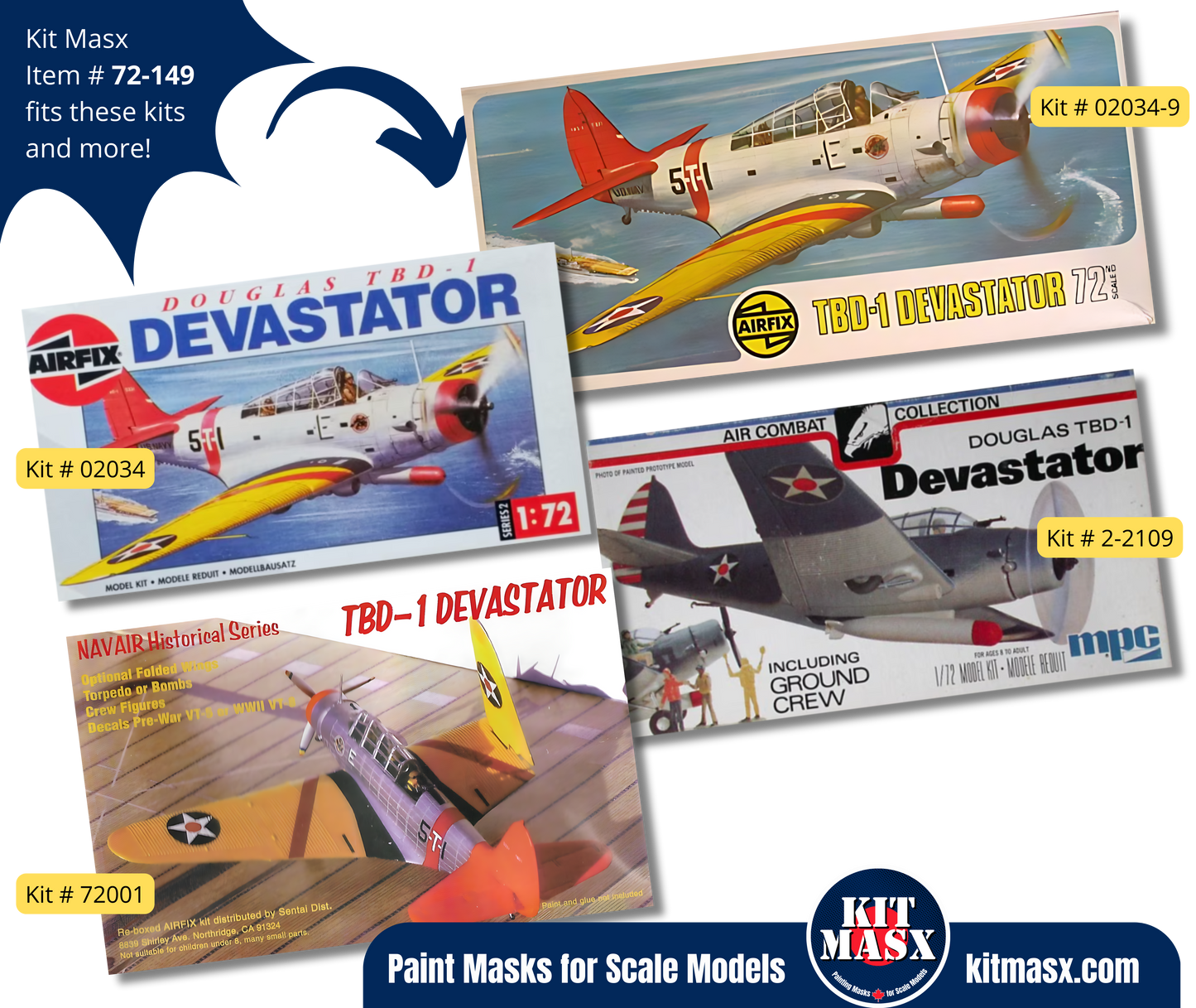 Airfix Douglas TBD-1 Devastator 1/72 Canopy Paint Masks, Kit # 02034-9