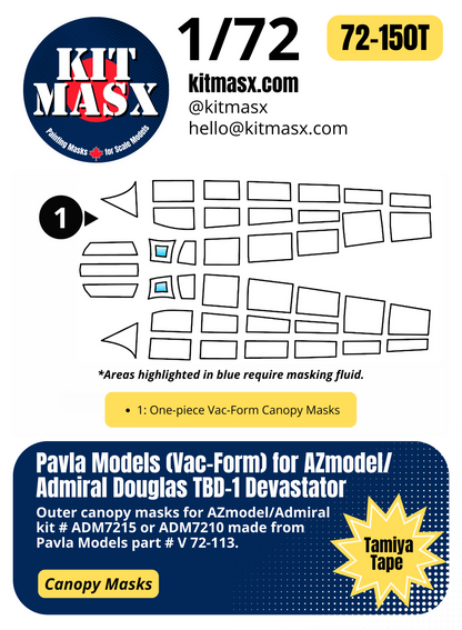 Pavla Models Douglas TBD-1 Devastator (Vac-Form) 1/72 Canopy Paint Masks, Kit # V 72-113