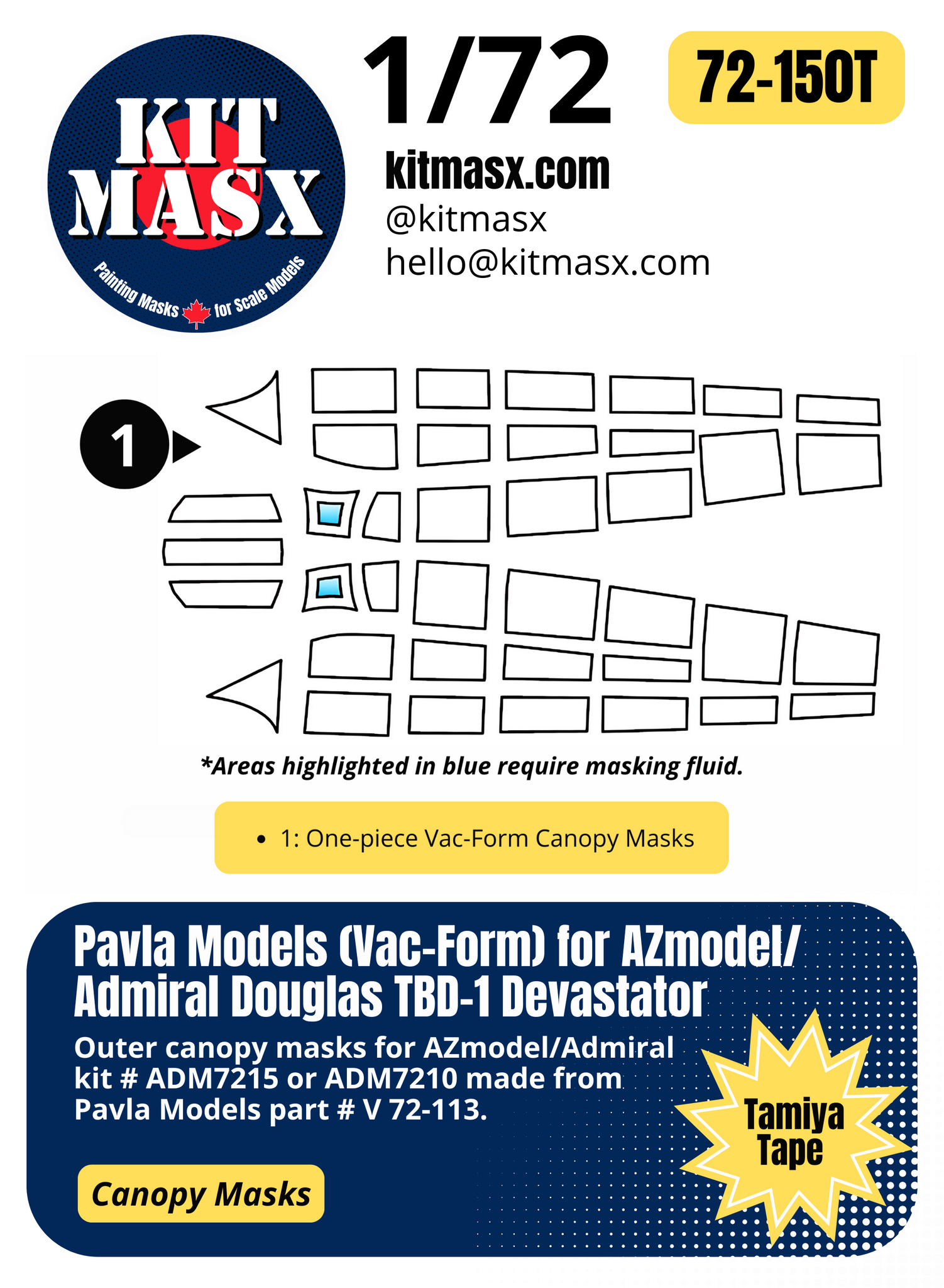 Pavla Models (Vac-Form) for Azmodel/Admiral Douglas TBD-1 Devastator 1/72 Canopy Masks