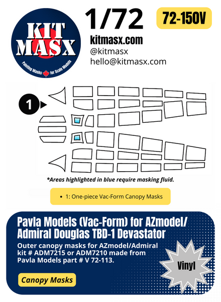 Pavla Models (Vac-Form) for Azmodel/Admiral Douglas TBD-1 Devastator 1/72 Canopy Masks