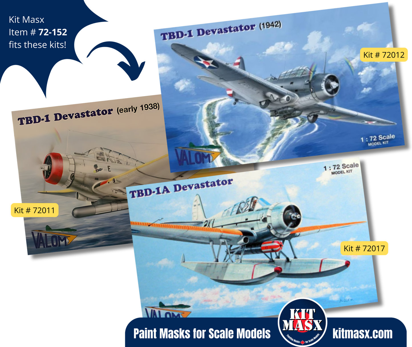 Valom Douglas TBD-1/1A Devastator 1/72 Canopy & Wheel Paint Masks, Kit # 72011
