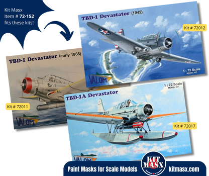 Valom Douglas TBD-1/1A Devastator 1/72 Canopy & Wheel Paint Masks, Kit # 72011