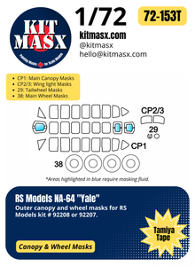 RS Models NA-64 "Yale" 1/72 Canopy & Wheel Paint Masks, Kit # 92208