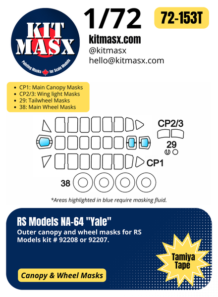 RS Models NA-64 "Yale" 1/72 Canopy & Wheel Masks