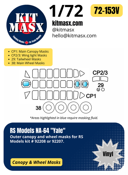 RS Models NA-64 "Yale" 1/72 Canopy & Wheel Masks