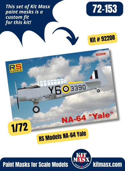 RS Models NAA-57 P-2, NA-64, NAA-64 P-2 "Yale" 1/72 Canopy & Wheel Paint Masks, Kit # 92208