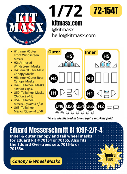 Eduard Messerschmitt Bf 109F-2/F-4 1/72 Canopy & Wheel Paint Masks