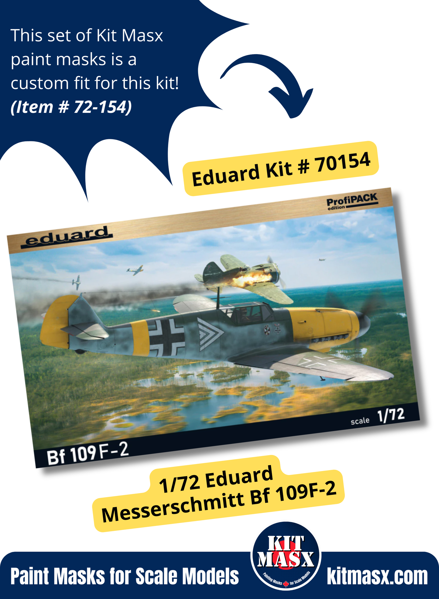 Eduard Messerschmitt Bf 109F-2/F-4 1/72 Canopy & Wheel Paint Masks, Kit # 70154