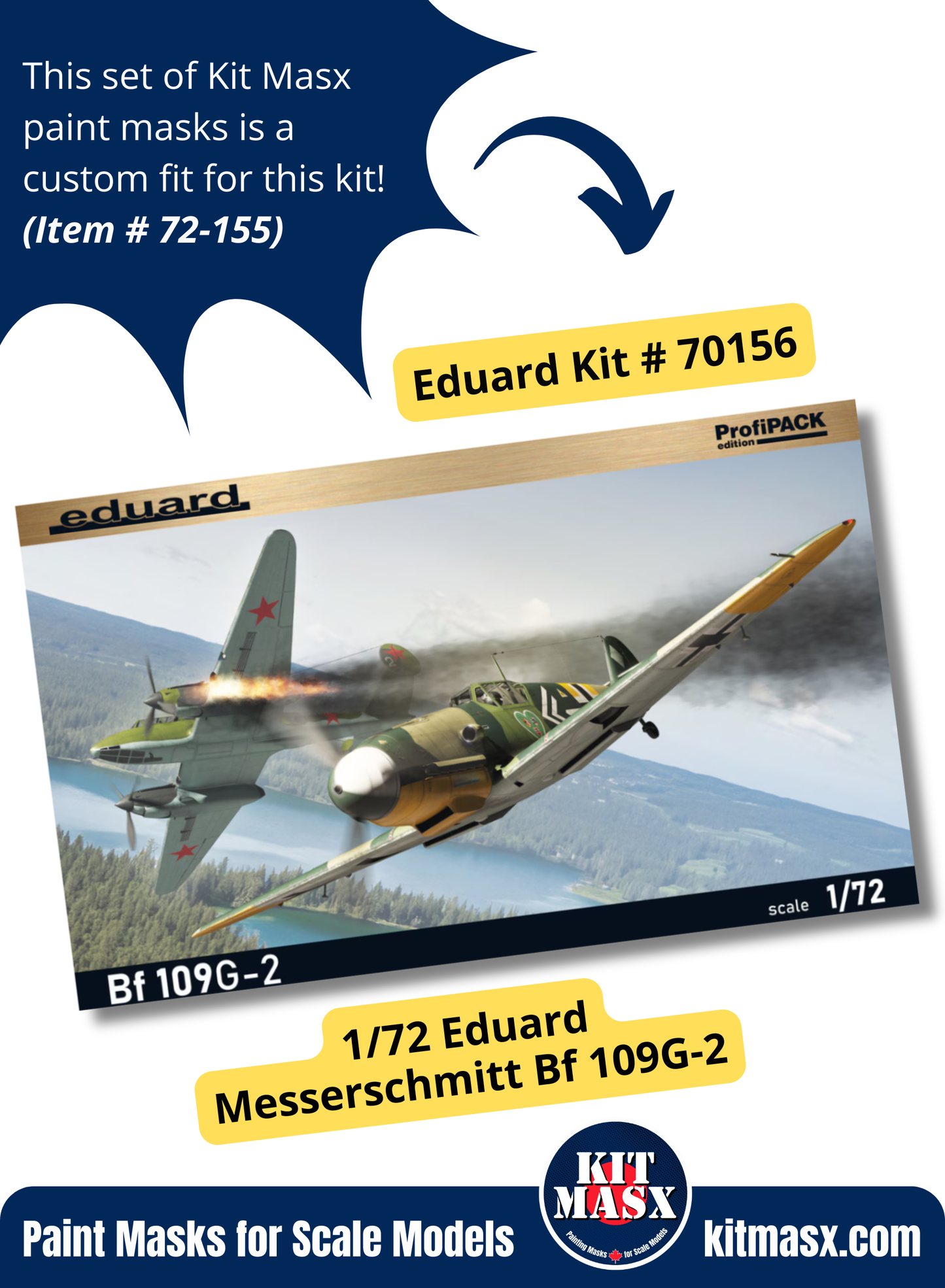 Eduard Messerschmitt Bf 109G-2/G-4/G-5/G-6/G-14/G-6 Erla/G-14 Erla 1/72 Canopy Paint Masks, Kit # 70156