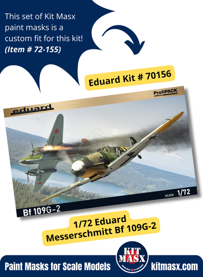Eduard Messerschmitt Bf 109G-2/G-4/G-5/G-6/G-14/G-6 Erla/G-14 Erla 1/72 Canopy Paint Masks, Kit # 70156