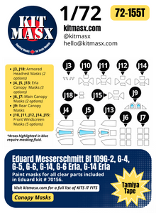 Eduard Messerschmitt Bf 109G-2/G-4/G-5/G-6/G-14/G-6 Erla/G-14 Erla 1/72 Canopy Paint Masks, Kit # 70156