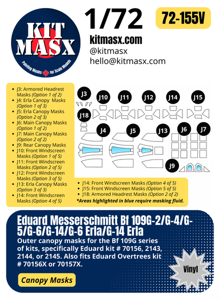 Eduard Messerschmitt Bf 109G-2/G-4/G-5/G-6/G-14/G-6 Erla/G-14 Erla 1/72 Canopy Paint Masks