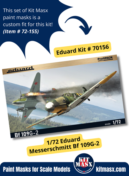 Eduard Messerschmitt Bf 109G-2/G-4/G-5/G-6/G-14/G-6 Erla/G-14 Erla 1/72 Canopy Paint Masks