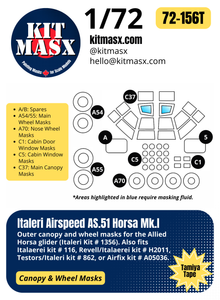 Italeri Airspeed AS.51 Horsa Mk.I/Mk.II Glider 1/72 Canopy & Wheel Paint Masks