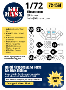 Italeri Airspeed AS.51 Horsa Mk.I/Mk.II Glider 1/72 Canopy & Wheel Paint Masks, Kit # 1356