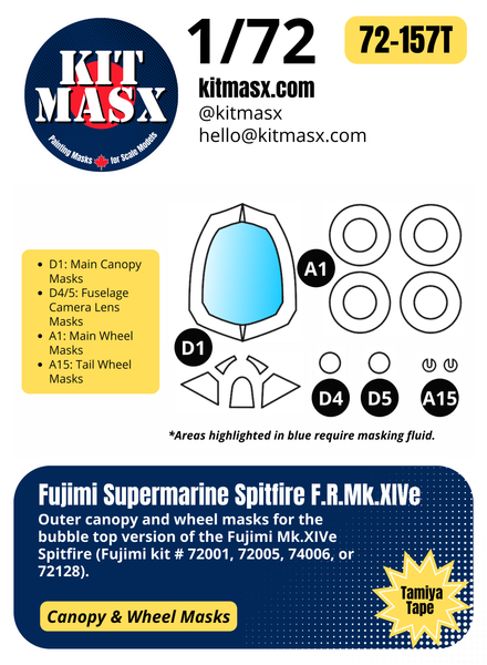 Fujimi Supermarine Spitfire F.R.Mk.XIVe 1/72 Canopy & Wheel Paint Masks