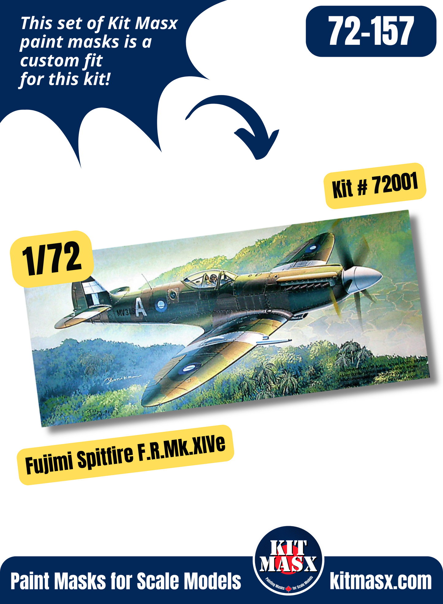 Fujimi Supermarine Spitfire F.R.Mk.XIVe 1/72 Canopy & Wheel Paint Masks, Kit # 72001