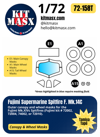 Fujimi Supermarine Spitfire F.Mk.14C 1/72 Canopy & Wheel Paint Masks, Kit # 72002