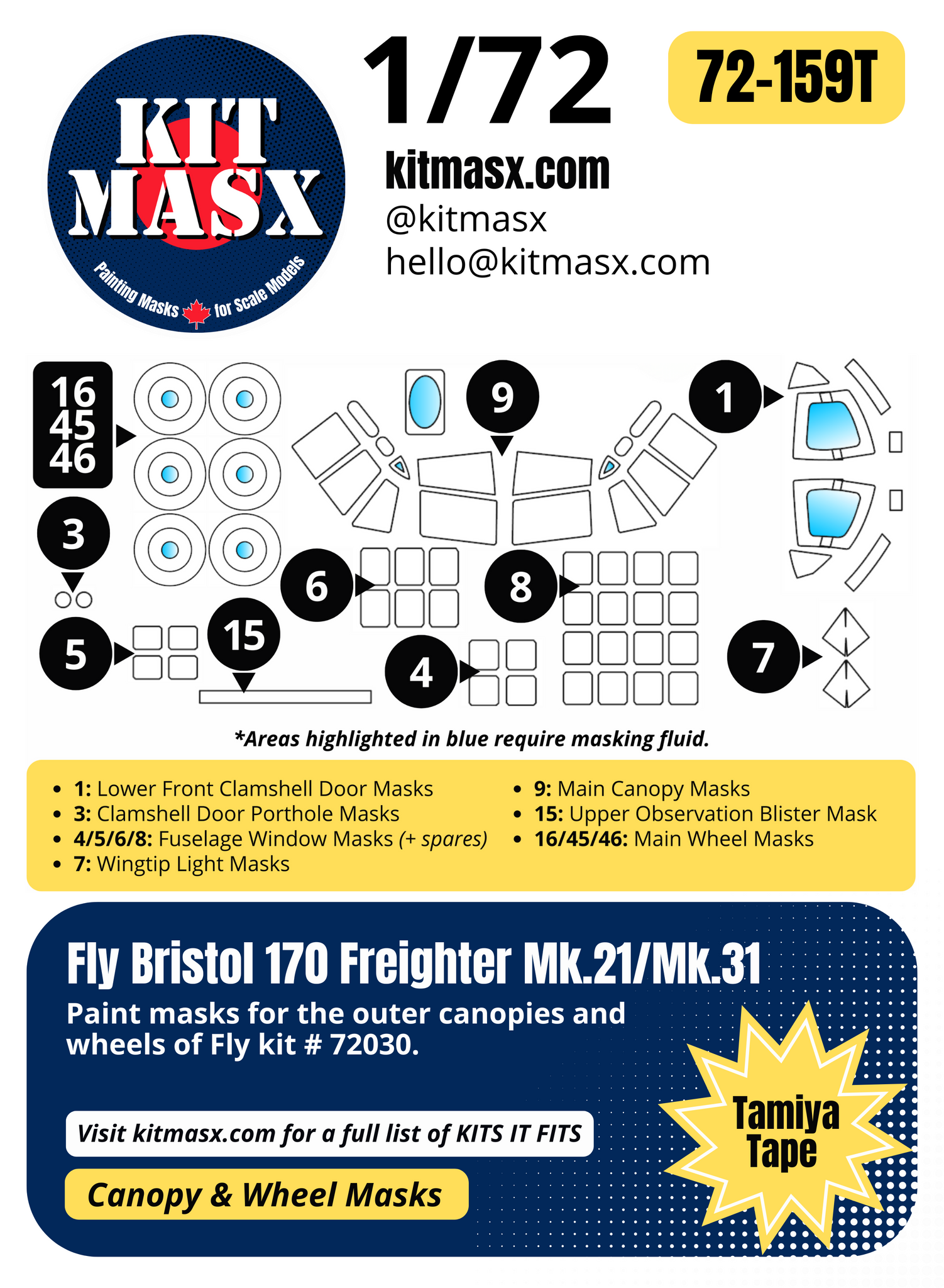 Fly Bristol 170 Freighter Mk.21/Mk.31 1/72 Canopy & Wheel Paint Masks, Kit # 72030