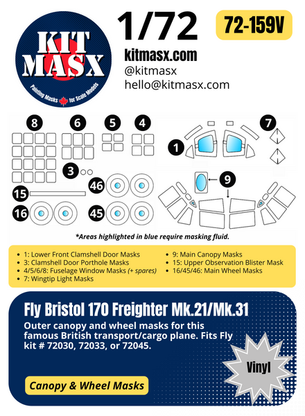 Fly Bristol 170 Freighter Mk.21/Mk.31 1/72 Canopy & Wheel Paint Masks