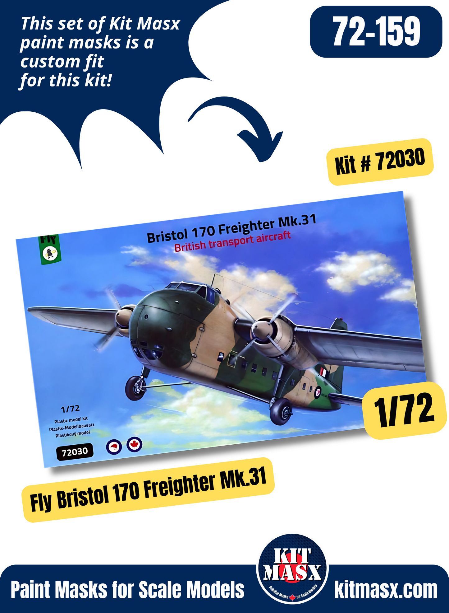 Fly Bristol 170 Freighter Mk.21/Mk.31 1/72 Canopy & Wheel Paint Masks, Kit # 72030