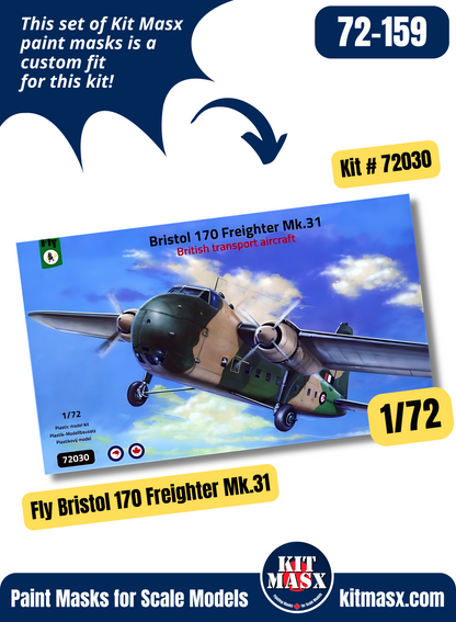 Fly Bristol 170 Freighter Mk.21/Mk.31 1/72 Canopy & Wheel Paint Masks, Kit # 72030