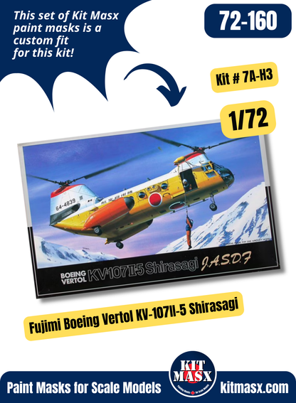 Fujimi Boeing Vertol KV-107II-3/4/5 “Shirasagi” or CH-46D/E/F “Sea Knight” 1/72 Canopy & Wheel Paint Masks, Kit # 7A-H3