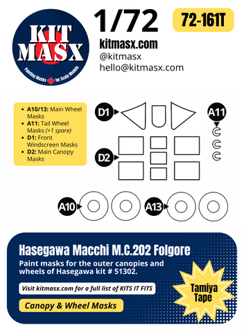 Hasegawa Macchi M.C.202 Folgore 1/72 Canopy & Wheel Paint Masks, Kit # 51302