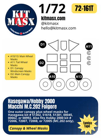 Hasegawa Macchi M.C.202 Folgore 1/72 Canopy & Wheel Paint Masks, Kit # 51302