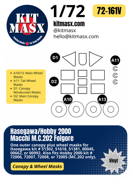 Hasegawa/Hobby 2000 Macchi M.C.202 Folgore 1/72 Canopy & Wheel Paint Masks