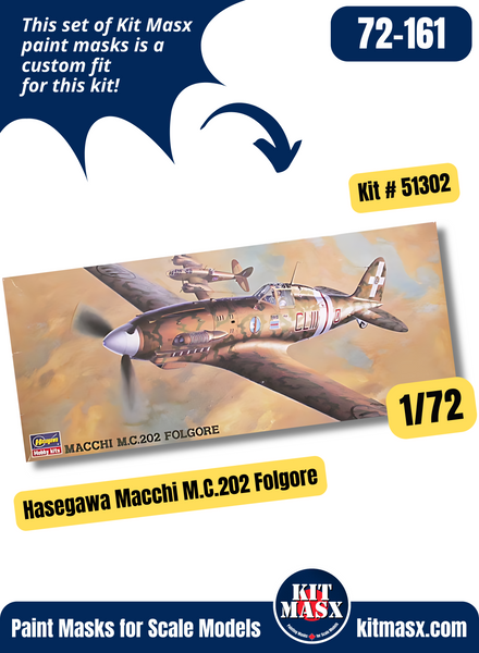 Hasegawa Macchi M.C.202 Folgore 1/72 Canopy & Wheel Paint Masks, Kit # 51302