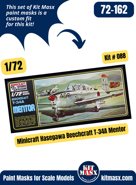 Minicraft Hasegawa Beechcraft T-34A Mentor/Fuji T-3 1/72 Canopy & Wheel Paint Masks, Kit # 088