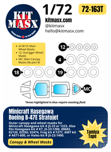 Minicraft Hasegawa Boeing B-47E Stratojet 1/72 Canopy & Wheel Paint Masks