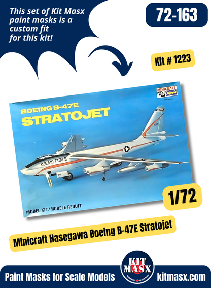 Minicraft Hasegawa Boeing B-47E Stratojet 1/72 Canopy & Wheel Paint Masks, Kit # 1223