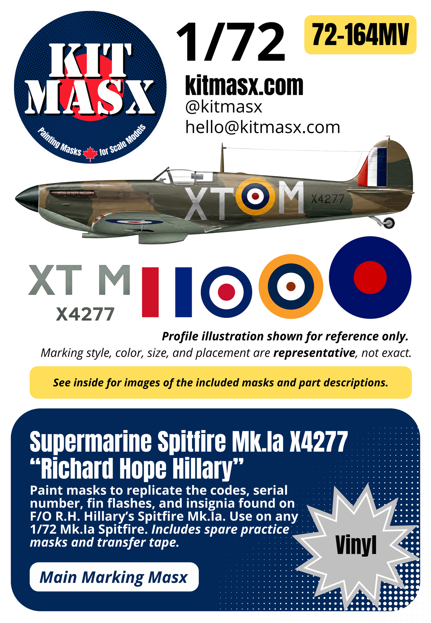 Supermarine Spitfire Mk.Ia X4277 “Richard Hope Hillary” Main Marking Paint Masks