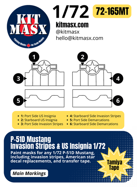 P-51D Mustang Invasion Stripes & US Insignia 1/48 & 1/72 Main Marking Paint Masks